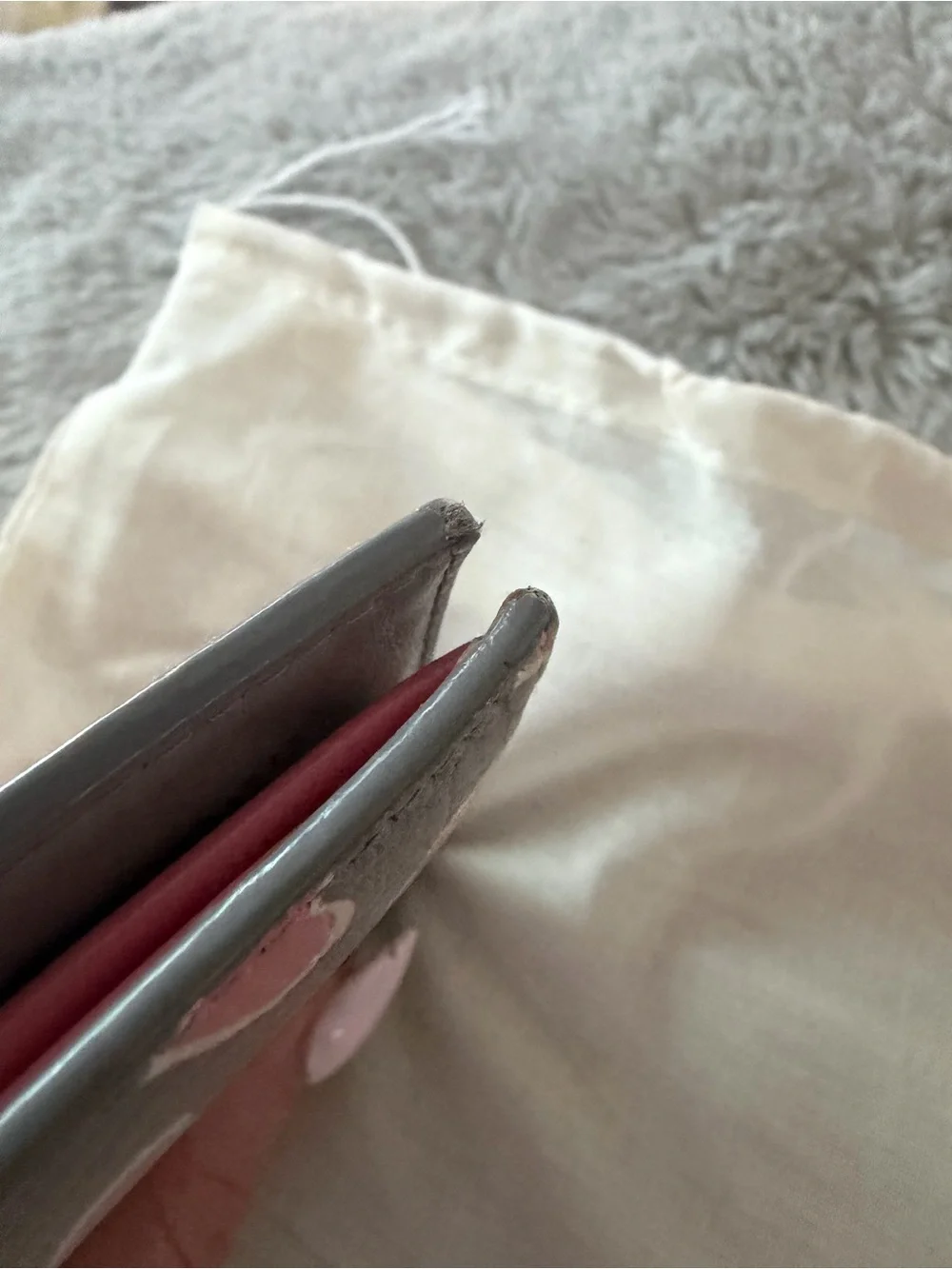 Miu Miu Gray Leather Wallet with Pink Heart Print